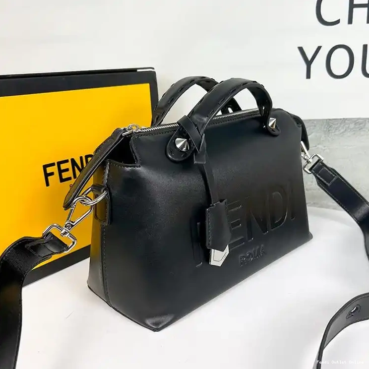 Cheap Leather The Fendi ROMA In Black Medium Calf Boston Bag Logo By Way 0412